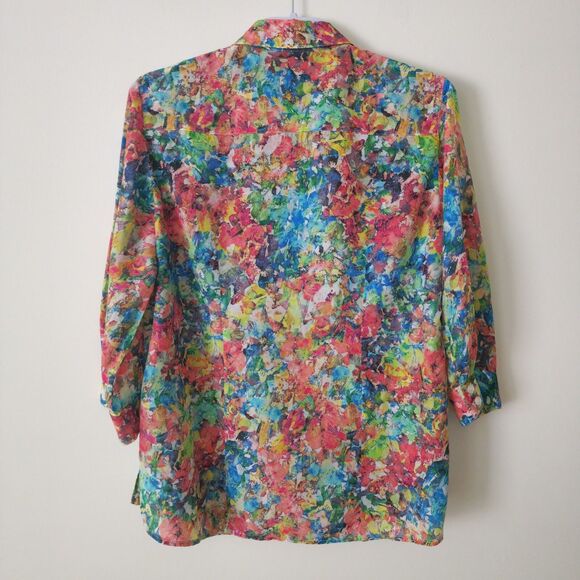 Coldwater Creek Womens Cotton-Silk Shirt Top Colorful 3/4 Sleeve Roll-Tab Size M - Picture 3 of 8